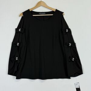 NEW Badgley Mischka Studio Top Women's Large Black Cold Shoulder‎ Pearl Classic